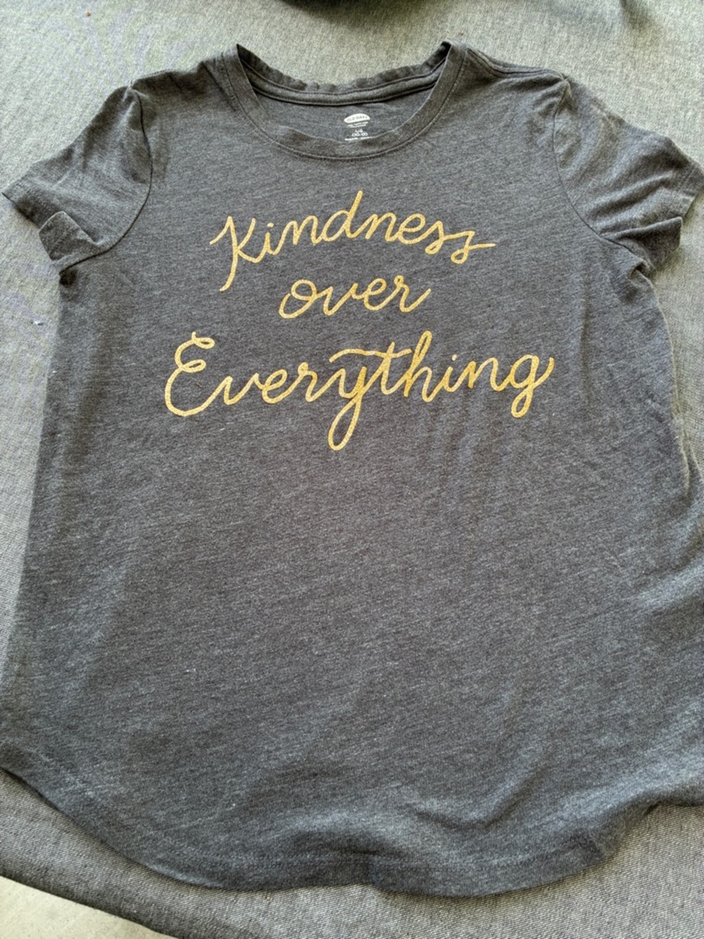 Old Navy Gray Tee with Gold Script "Kindness Over Everything"